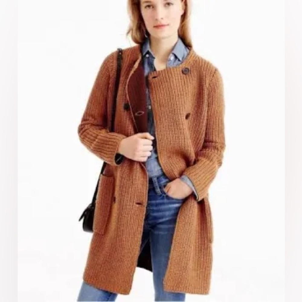J Crew collection wool bond knit sweater coat double breasted size Large